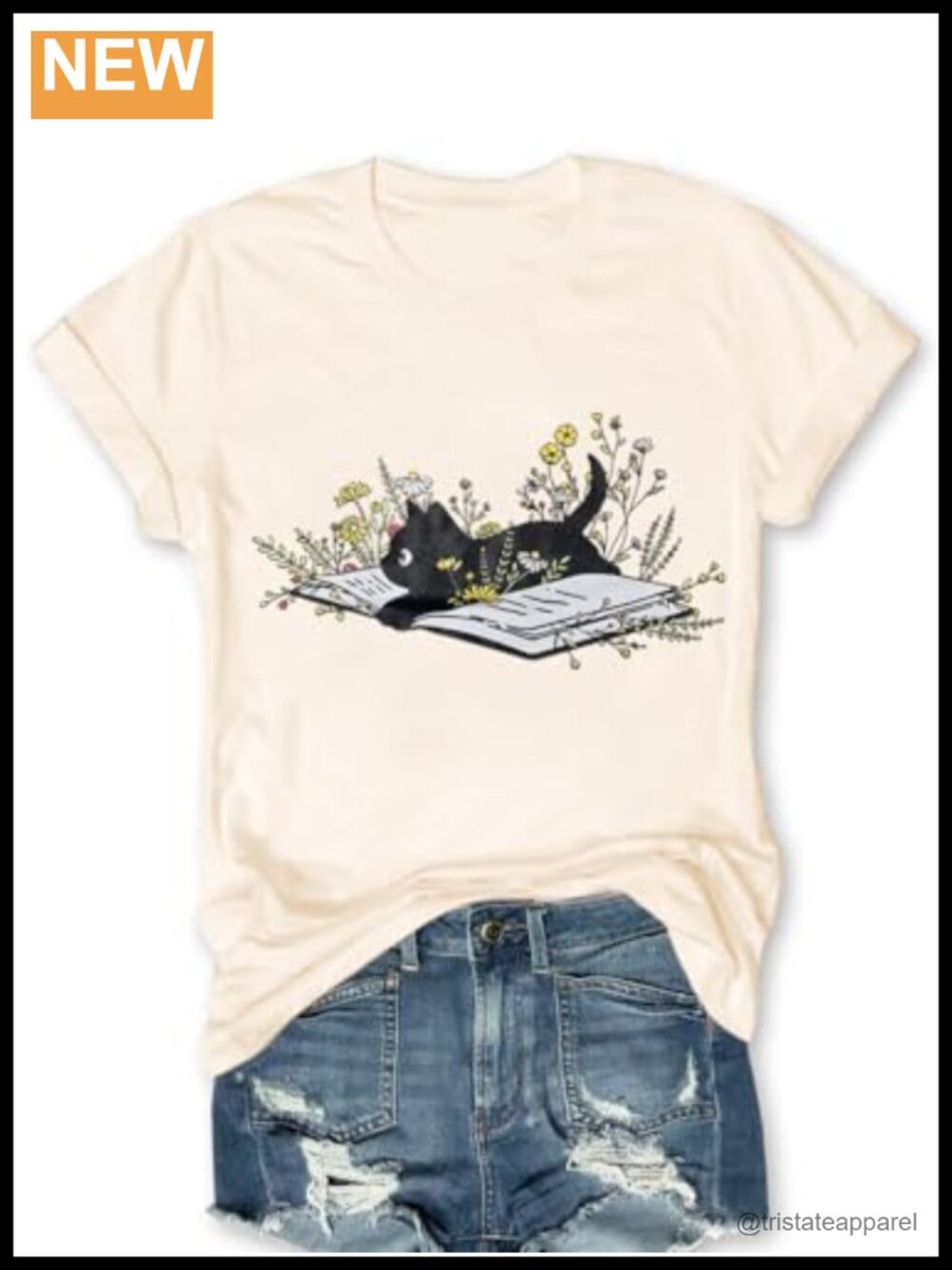 Women's Cotton Blend Cat Book Graphic Tee Short Sleeve Crew Neck Loose Fit